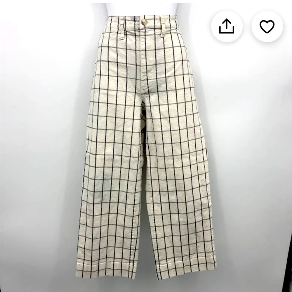 Madewell Emmett Wide Leg Crop Pants, Size 31, Windowpane Check High Rise Women’s